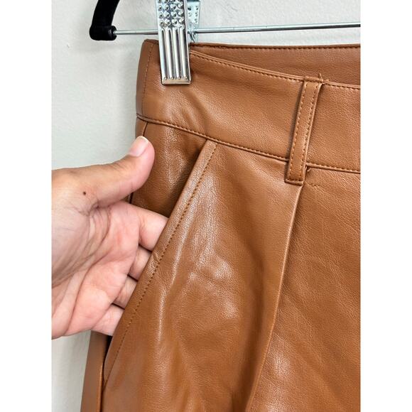 NWT Caramel Color Faux Leather High Waist Pleated Wide Leg Pants Women's Size M - Picture 6 of 10